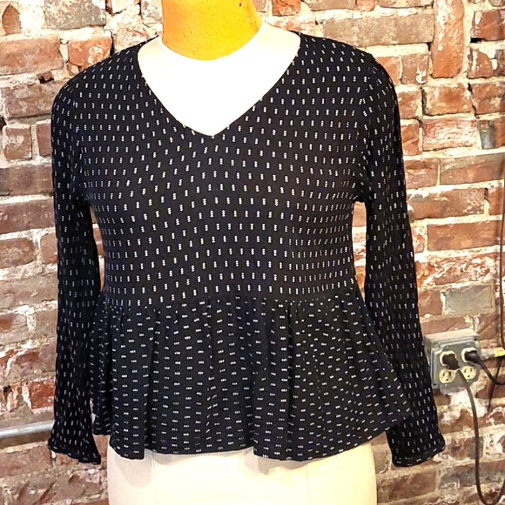Altar'd State Black & White Ruffle Long Sleeved Top